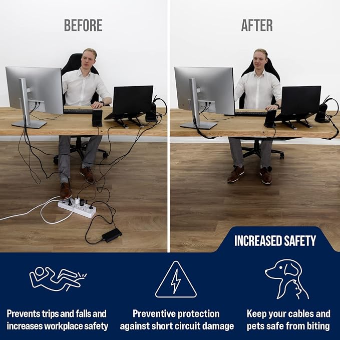 Cable Management net - Under Desk Wire Management - Flexible Under Desk Cable Management Tray Black