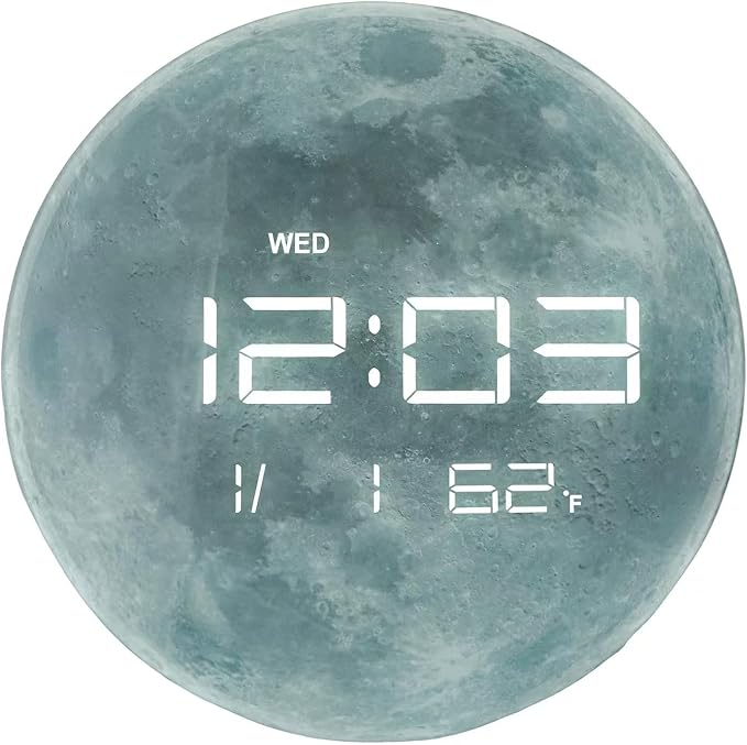 13" Digital Wall Clock with LED Display, Calendar & Temperature, Automatic Dimming, 12/24hr Format, Wall & Desk Use - HUI-7860