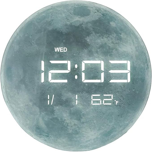 13" Digital Wall Clock with LED Display, Calendar & Temperature, Automatic Dimming, 12/24hr Format, Wall & Desk Use - HUI-7860