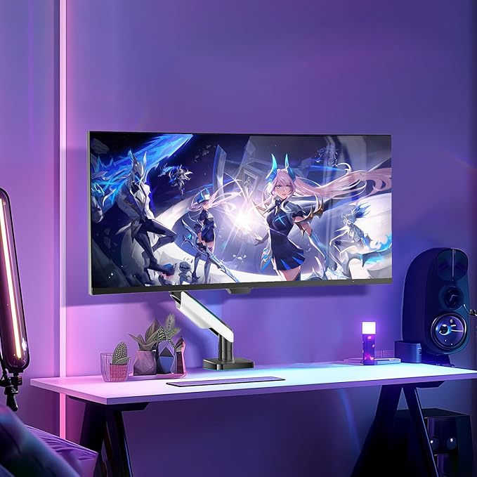 WALI Heavy Duty Monitor Arm, Monitor Stand for Screen up to 49 inch, 44 lbs, Aluminum Ultrawide Computer Mount for Samsung Odyssey G9, Adjustable, Mounting Holes 75 and 100 (GAM001XL), White