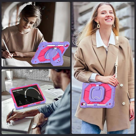 Case for iPad (A16) 11th Gen 11 Inch (2025) /iPad 10th Gen 10.9 Inch (2022) with Screen Protector/Rotating Stand/Pencil Holder,Military Grade Shockproof i Pad Case 10th Generation,Purple Pink
