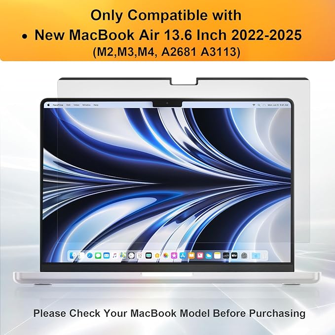 Magnetic 360° Privacy Screen for MacBook Air 13.6 & 13 Inch 2022-2025 (M2, M3, M4), Removable Anti Glare Blue Light Filter, 4 Way Anti Spy Black Protector for Mac Air 13In Laptop Computer