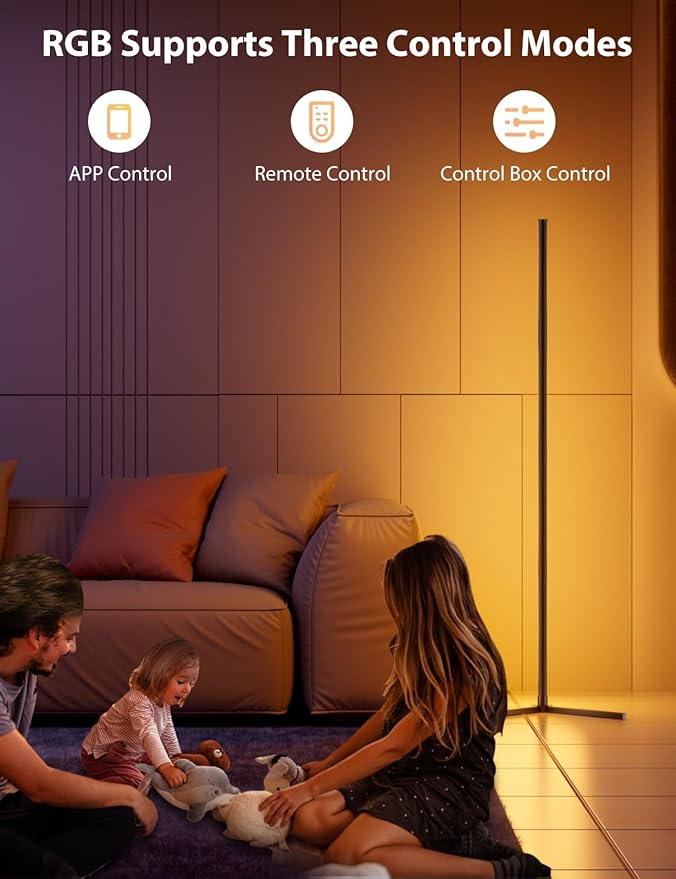 2PCS RGB Corner Floor Lamp, 64.5" RGB Color Changing Led Floor Lamp for Living Room APP and Remote Modern Light Bar with Music Sync and 16 Million Colors Dimmable Ambient Lighting for Bedroom