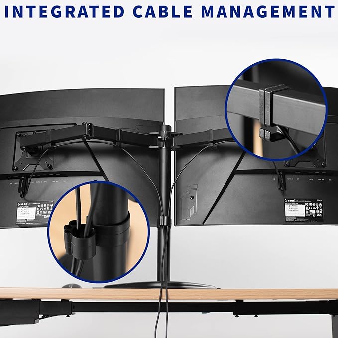 VIVO Dual LED LCD Monitor Mount, Free-Standing Desk Stand for 2 Screens up to 32 Inch, Heavy-Duty Fully Adjustable Arms with Max VESA 100x100mm, Black, STAND-V032F