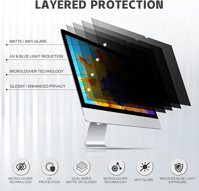 19.5" Computer Privacy Screen Filter for 16:9 Widescreen Monitors - Premium Anti-Glare Computer Screen Cover: Anti-Glare - Anti-Scratch - UV & Blue Light Screen Protector