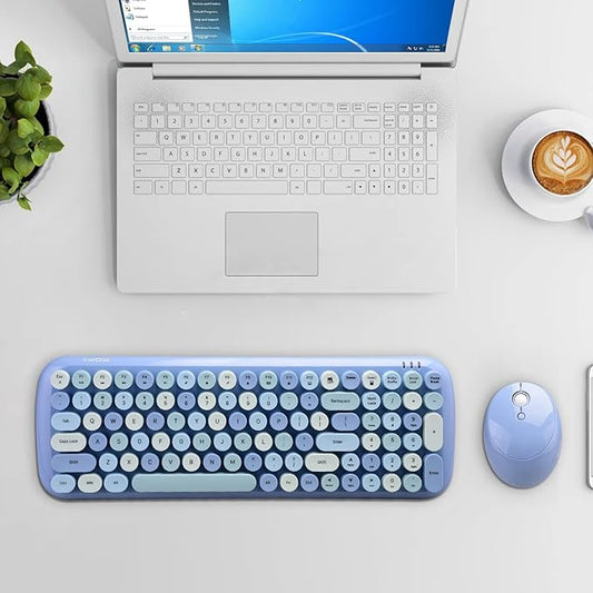 MOFii Wireless Keyboard and Mouse Combo, 2.4Ghz Colorful Keyboard with Multi-Media Function Keys and Number Pad Compared for PC Computer Windows (Blue Mixed)