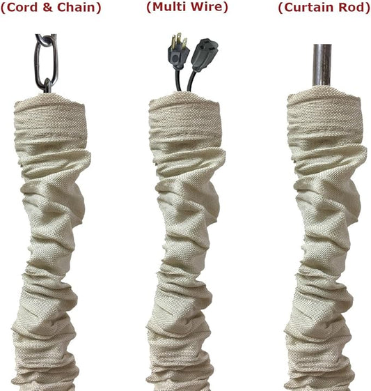 Royal Designs, Inc. Cord & Chain Cover 4 ft Silk Type Fabric, Chandelier Pendant Lighting Chain & Cable Management, Touch Fastener, Linen Beige - 2 Pack