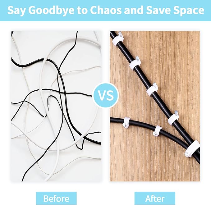 Cable Clips, 100 Pcs, 10mm, Wire Wall Clips with Steel Nails, Cable Management Organizer Clips, Cable Tacks Coax Holder Clips, RG6 RG59 CAT6 RJ45 Cable Cord Clips, White