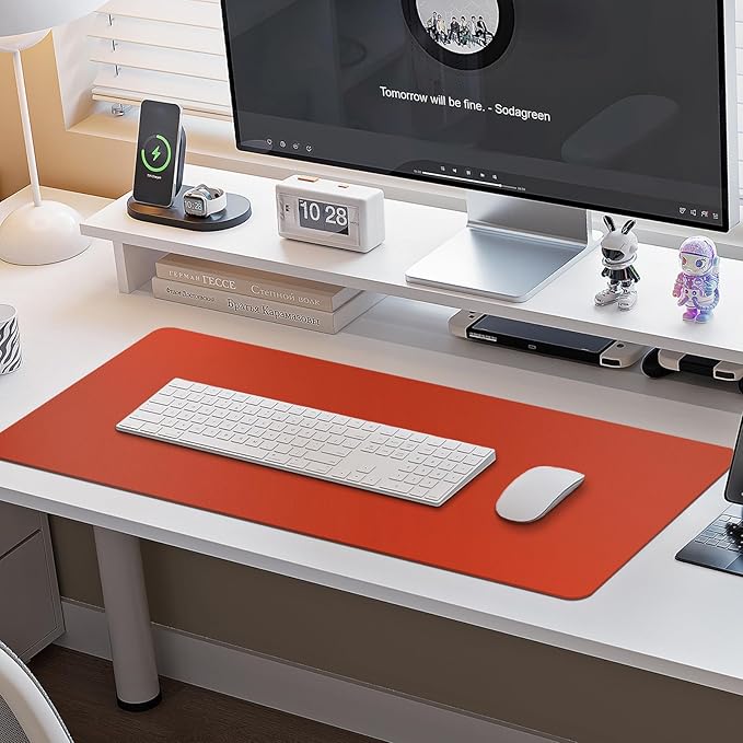 Boutilon Leather Desk Pad Protector,Non-Slip Mouse Pad,Laptop Desk Pad,Office Mouse Mat,Waterproof Leather Desk Blotter,Desk Writing Pad for Office and Home (L-Orange H,35"x 17")