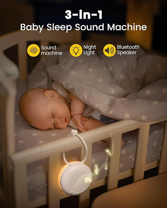 Glocusent 3-In-1 Portable Sound Machine for Baby, White Noise for Sleeping, Night Light & Phone Connected Speaker 34 Sounds Timing Function 1000mAh Large Battery Designed for Travel Deep Restful Sleep