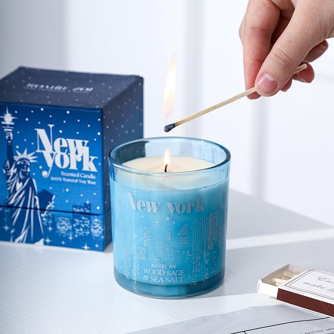 Scented Candle - New York City with Scent of Wood Sage and Sea Salt- 6oz Aromatherapy Soy Wax Jar Candle for Home, Gifts for Women - 170g