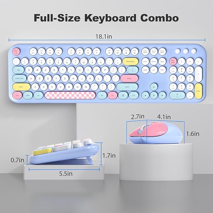Wireless Keyboard and Mouse Combo, 2.4G Retro Typewriter Keyboard with Number Pad and Cute Ambidextrous Wireless Mouse for Computer Laptop