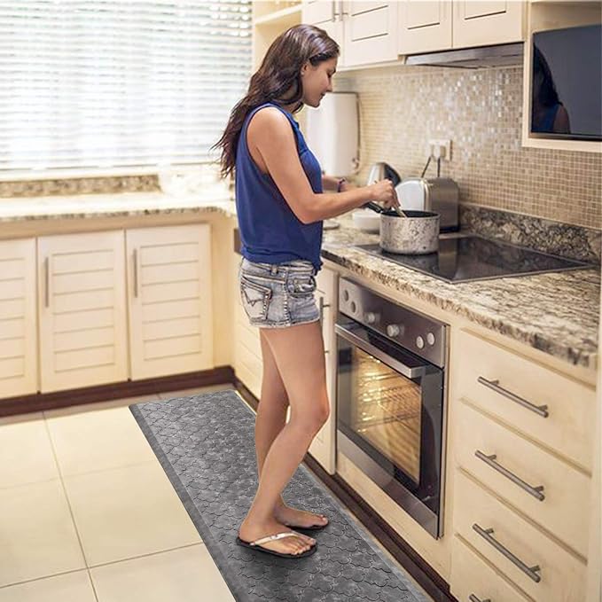 WISELIFE Kitchen Mat Cushioned Anti Fatigue Floor Mat,17.3"x60", Thick Non Slip Waterproof Kitchen Rugs and Mats, Standing Mat for Floor,Home,Office,Desk,Sink, Grey