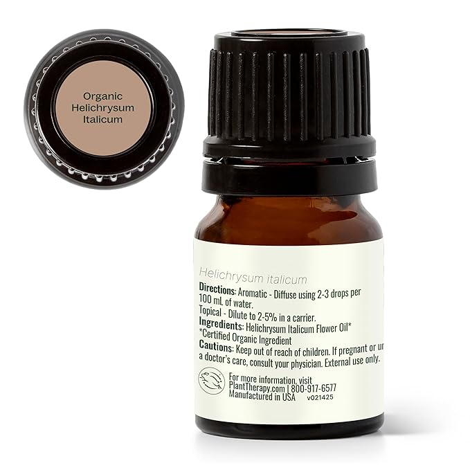 Plant Therapy Organic Helichrysum Italicum Essential Oil for Skin 100% Pure, USDA Certified Organic, Undiluted, Natural Aromatherapy for Diffusion, Therapeutic Grade 2.5 mL (1/12 oz)