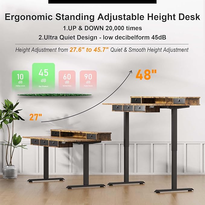 XINYAO Electric Standing Desk with 5 Drawers, 63x30 Inch Extra Wide Height Adjustable Sit Stand Up Desk with Storage Support 290lbs Ergonomic Rising Table with Wheels for Home Office