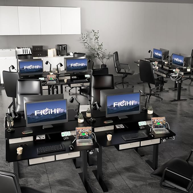 Adjustable Height Standing Desk with 4 Drawers,48 x 30 inches Electric Sit Stand Home Office Desk with Two Tiers, 3 Memory Presets, Monitor Stand Riser, USB A/C Charging Port