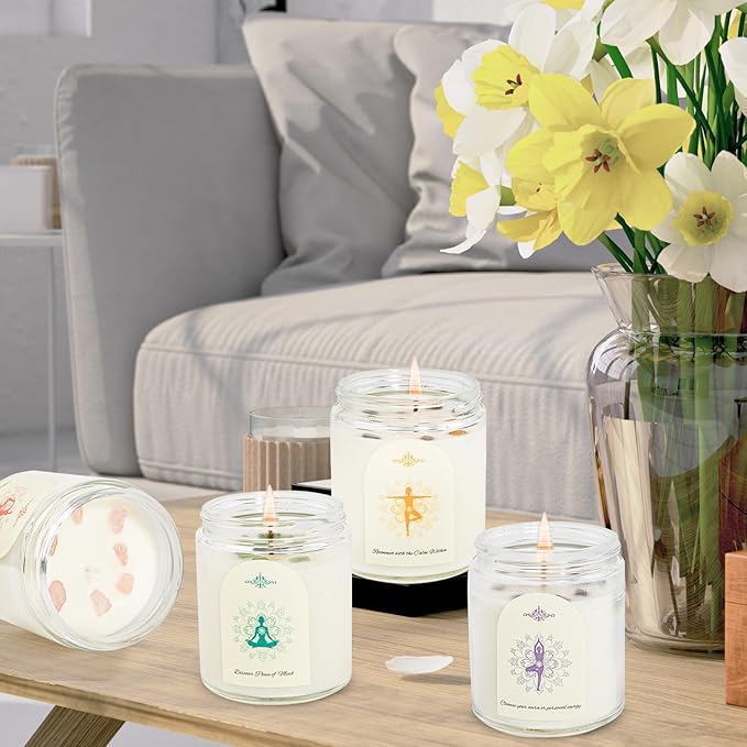 4 Pack Candles for Home Scented, Scented Candle Set with Crystals Stones, Aromatherapy Candles Birthday Gifts Set for Women, 24 Oz 200 Hour Long Lasting Soy Candles Gifts for Mothers Days