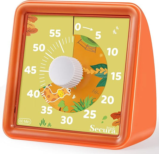 Secura 60-Minute Visual Countdown Timer for Kids & Classroom, Pomodoro Time Management Tool (Orange & Orange)