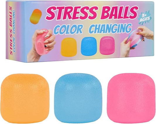 3 Pack Slow-Rise Stress Relief Strong Sensory Toys for Kids & Adults, Color-Changing Squishy Fidget Balls, Non-Toxic Fidget Toys for Classroom & Office, Slow Rebund Toys for Boys Girls
