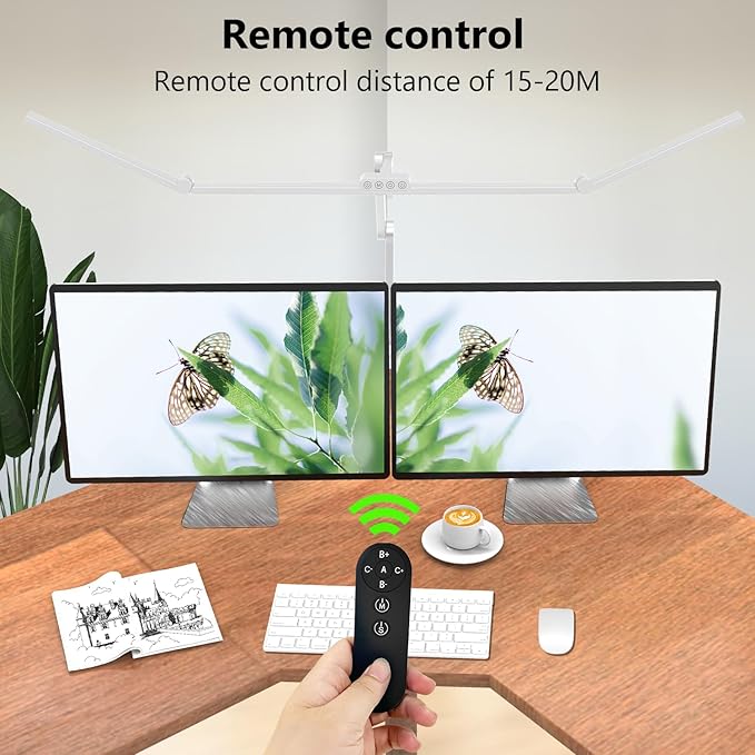 36W Ultra Bright Architect Desk Lamp with Clamp, Tall Overhead Rotatable Led Desk Light for Home Office, 47Inch Long Adjustable Monitor Light Bar with Remote for Computer Screen Desktop Table