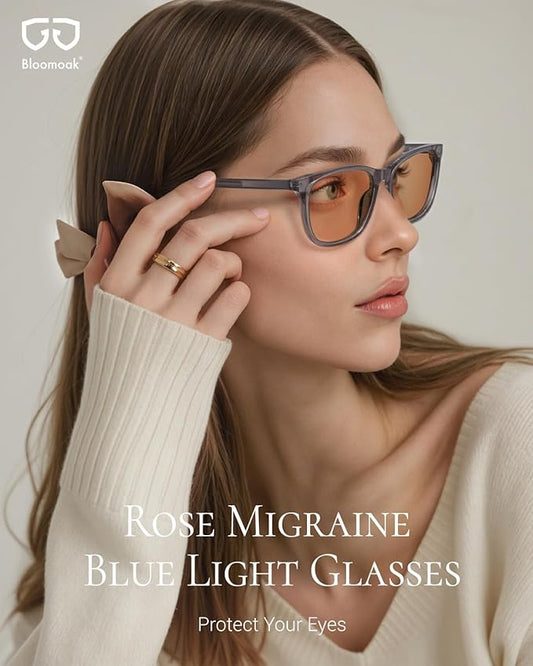 Bloomoak Rose Migraine Glasses, FL- Flex Light Sensitivity Relief Glasses for Fluorescent LED Glare,Photophobia, Eye Strain