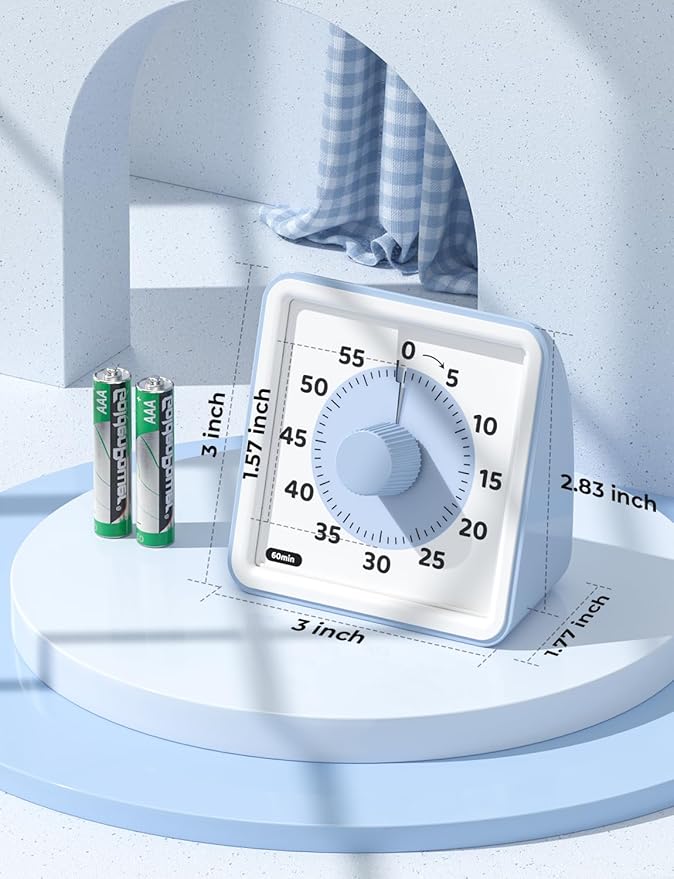 LIORQUE Visual Timer for Kids, 60-Minute Countdown Timers for Classroom Office Kitchen with Silent Operation, Kids Timer for Teaching (Batteries Included)