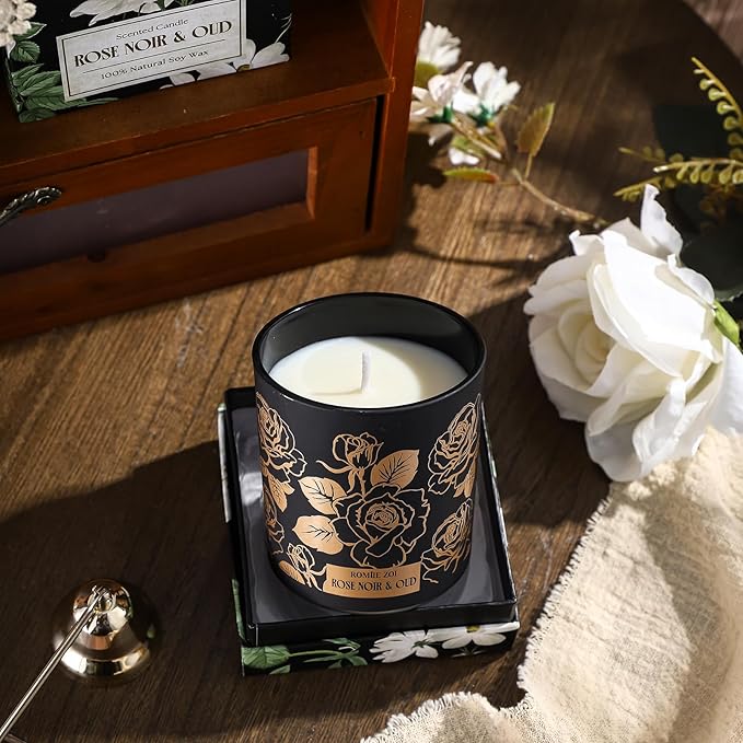 Scented Candle - Rose Noir & Oud- 6oz Aromatherapy Soy Wax Jar Candle for Home, Gifts for Women - 170g