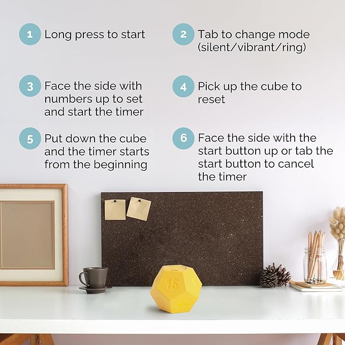 KADAMS Pomodoro Cube Timer Productivity-11 Preset Countdowns, Flip-to-Start Gravity Activation - Sound Vibrate Mute Rechargeable - Ideal for ADHD Kid Kitchen Classroom Cook Study Exercise - Yellow