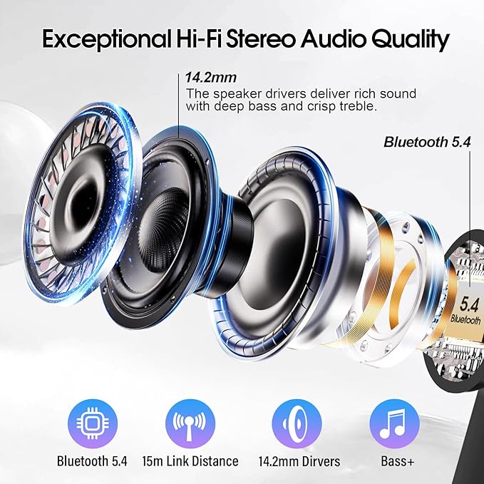 Wireless Earbuds, Bluetooth 5.4 Headphones Multi-Function Touch Screen with 5 EQ Modes, 48H Ear Buds Bass Stereo with ANC Noise Cancelling/Transparency Mode, IPX7 Bluetooth Earbuds for Android/iOS