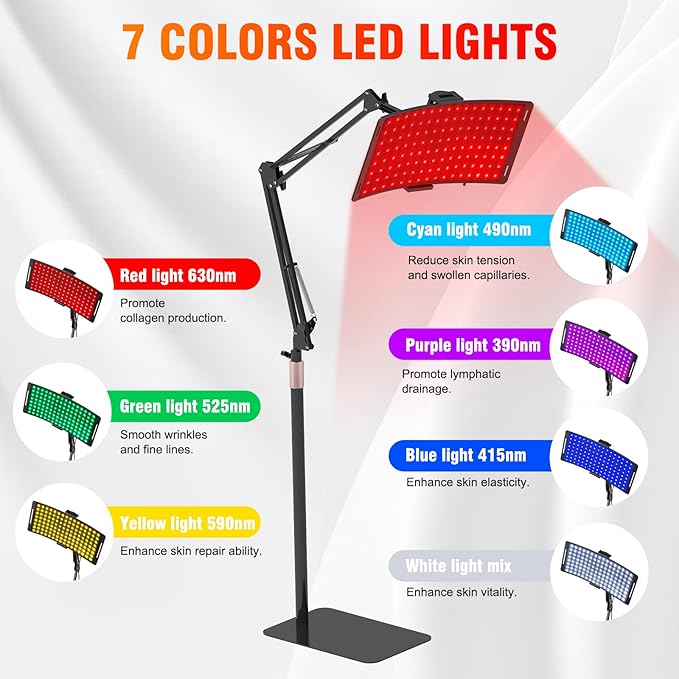 7 in 1 Portable Light Therapy for Face for Body Lamp with Stand, 920nm Red Infrared Light Therapy Device, LED Face Skin Body Skin Care at Home