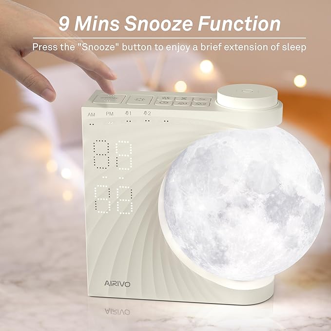 AIRIVO Sunrise Alarm Clock for Bedrooms, Moon Night Light Clock Wake Up Light for Kids Teens,White Noise Sound Machine,15 Sounds Dual Alarms for Heavy Sleepers, Cute Alarm Clock for Preppy Room Decor
