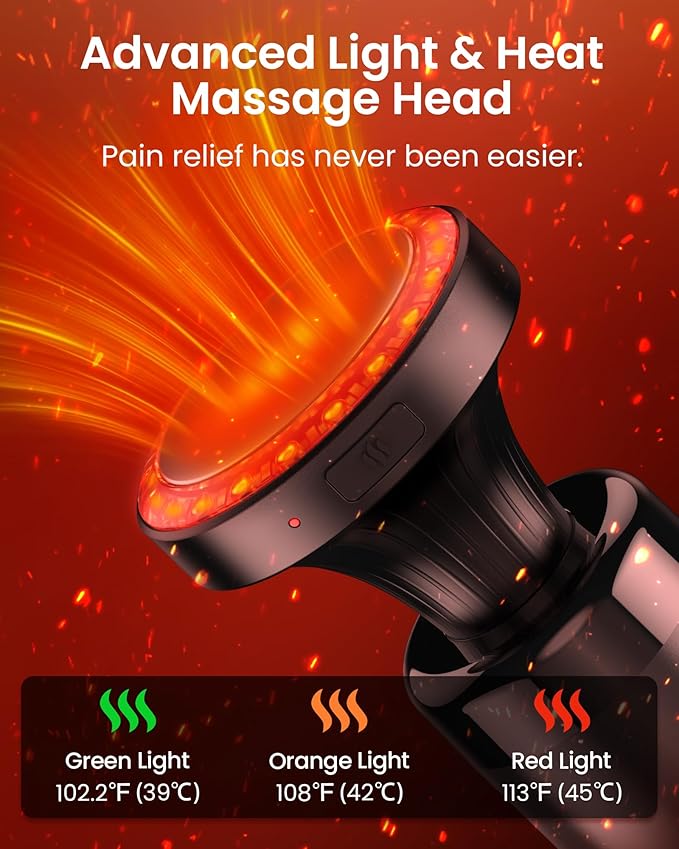 Massage Gun with Heat,Massage Gun Deep Tissue with Extension Handle & 3 Adjustable Angles,Handheld Percussion Back Massager for Muscle/Neck/Body Pain Relief with Portable Case,Blue