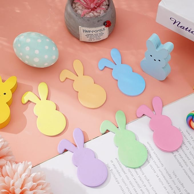 24 Pack Easter Bunny Sticky Notes Pastel Cute Bunny Sticky Notepads 6 Colors 3 x 1.5 Inch Spring Rabbit Colorful Sticky Memo Pads for School Classroom Party Decor Supplies, 480 Sheets