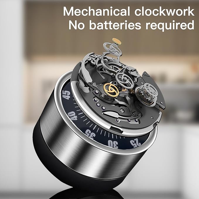 Kitchen Timer for Cooking, 60 Minute Visual Timer with Magnetic Base Mechanical Desk Timer for Home Kitchen Cooking Classroom Study Office Desk Use(Black)