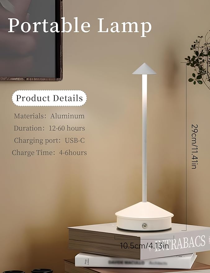 Table Lamps,LED Rechargeable Desk Lamp,Portable Modern USB Battery Operated Lights,Outdoor Waterproof Touch Dimmable,for Patio,Restaurant,Bar,Camping,Dining Home Set of 2 White