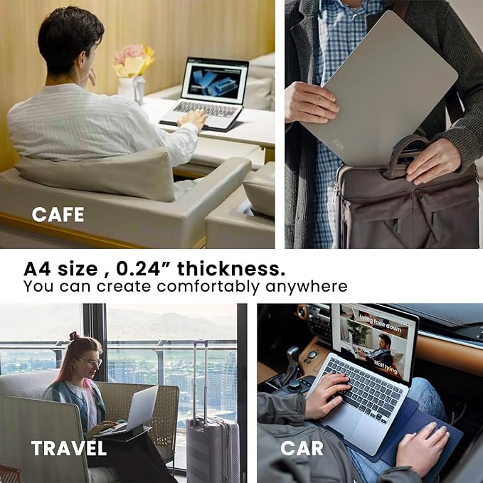 PUNCUBE Portable Lap Desk - Lap Desk with Retractable Mouse Pad, Adjustable Stand, Writing Board, Expandable Surface, and Heat Protection for Laptops and Tablets (Black)