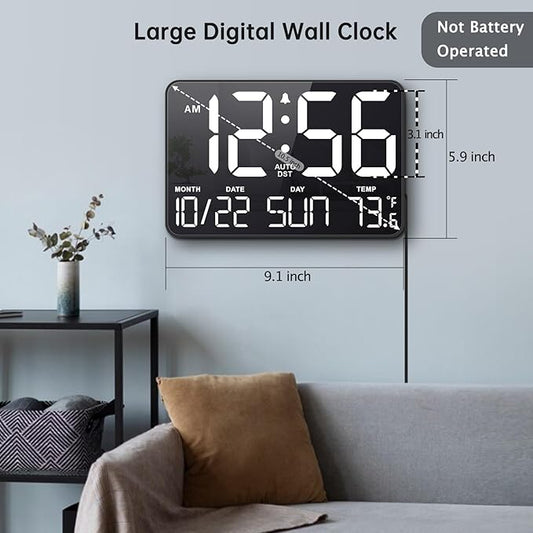 Soobest Large Display Digital Wall Calendar Clock with Date Day of Week, Alarm Clock for Bedroom Desk, Timer for Home Gym Workout 6 Dimmer Auto DST 12/24hr with Remote and Temperature(White)