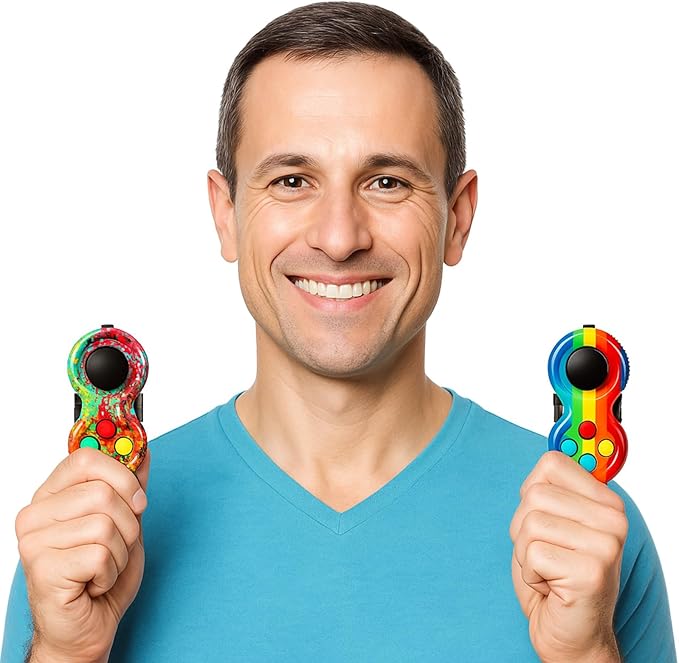 Skylety 2 Pcs Fidget Toys for Adults Fidget Pad Christmas Basket Stuffers Stress Relief Cube Clicker Controller Sensory Educational Toy for ADHD Autism Spinner(Rainbow and Stripe Style)