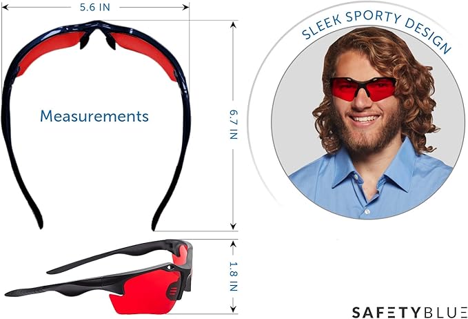 SafetyBlue™ Sleep Savior Sport Red Lens Night Glasses - Light Blocking Glasses for Better Sleep - Eliminate Eye Strain