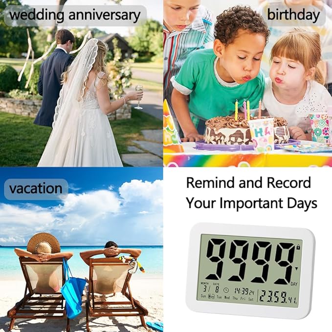 FCXJTU Digital Countdown Days Timer Clock- 9999 Days Count Down Days Timer with Stand Strong Magnetic Back for Retirement Wedding Vacation Christmas New Baby Classroom Lab Kitchen Cooking (9999Day)