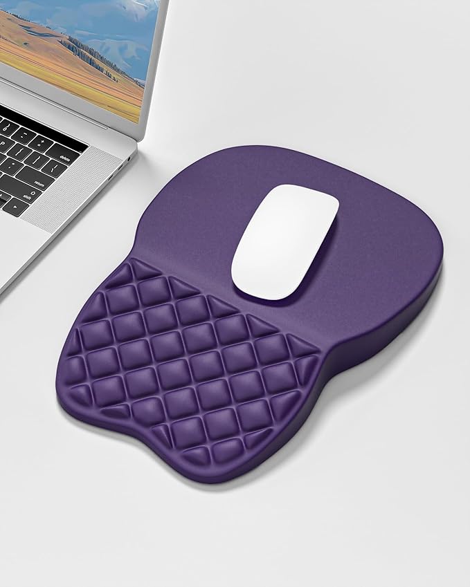 Auhoahsil Ergonomic Mouse Pad with Wrist Rest, Comfortable Slope Computer Mouse Mat with Wrist Support, Memory Foam Filling, Non-Slip Silicone Base, Pain Relief, for Gaming & Work, 8 x 12 in, Purple