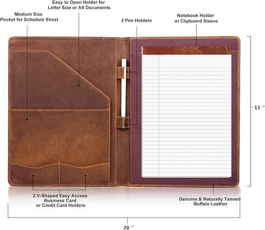 Jack&Chris Leather Portfolio, A4 Document Folder Legal Pad Padfolio, Professional Writing Letter Notepad Clipboard Sleeve Organizer, Resume Folio Binder for Men&Women,JC1823