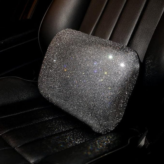 Lumbar Support Pillow Summer Decorative for Car Soft Bling Accessories Sparkly Diamond Rhinestone for Women Girls, Universal Office Chair Lower Back Cushion Rubber Black