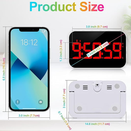 Digital Kitchen Timer, Rechargeable Magnetic Timer with Countdown/up, 5”LED Large Display 3 Brightness 4 Volume Adjustable for Cooking and for Seniors and Kids to Use-Red