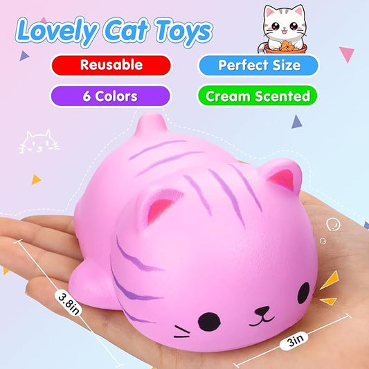 Cat Squishies Stress Balls for Adults Kids: 6PCS Jumbo Animal Squishies Slow Rising Fidget Sensory Toys Classroom Prizes Party Favors Valentines Gifts Easter Goodie Bags Christmas Stocking Stuffers