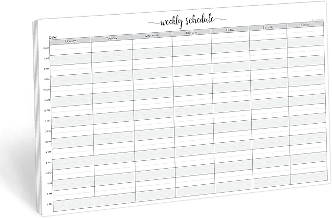 321Done Weekly Schedule Planning Notepad - 50 Sheets (11x17) - Hourly Appointment Productivity Weekly Planner Tear-Off Note Pad - Cute Simple Script Extra Large Size - Made in USA