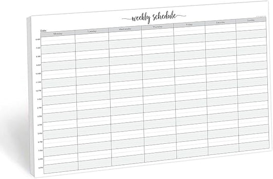 321Done Weekly Schedule Planning Notepad - 50 Sheets (11x17) - Hourly Appointment Productivity Weekly Planner Tear-Off Note Pad - Cute Simple Script Extra Large Size - Made in USA