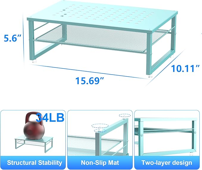 gianotter 2-Tier Metal Monitor Stand Riser, Desk Organizer for Monitor, Office Desk Storage Organizer for Office Supplies (Blue)