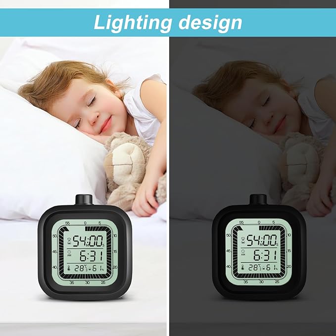 Visual Timer for Kids with Alarm Clock Countdown Count-up 1-60 Minutes Kitchen Timer Student Bathroom Shower Clock Training Timer with Digital Thermometer Hygrometer Black