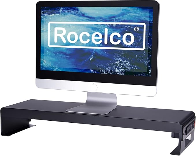 Rocelco 46" Large Height Adjustable Standing Desk Converter with Double Monitor Mount Stand BUNDLE - Quick Sit Stand Up Computer Workstation Riser - Retractable Keyboard Tray - White (R DADRW-46-DMS)